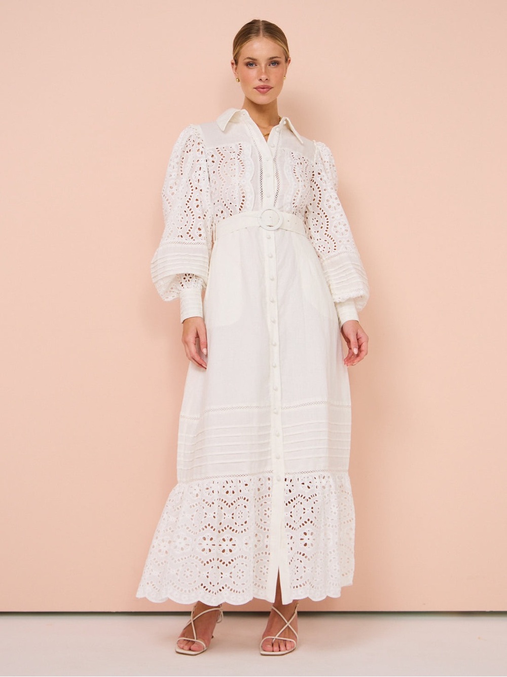 Revolve Saint Armont Eyelet Button-Front Maxi Dress with Belt NWT Small
